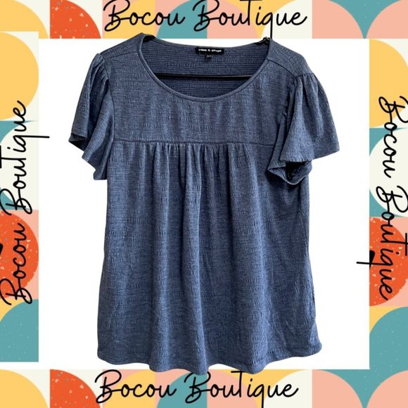 Cable & Gauge Blue Short Sleeve Top - Picture 1 of 3